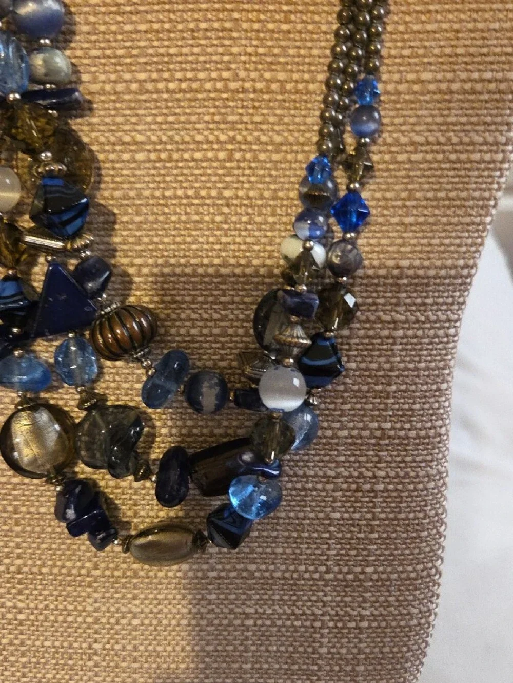 Chico's Multi-Strand Blue and Gray Beaded Necklace